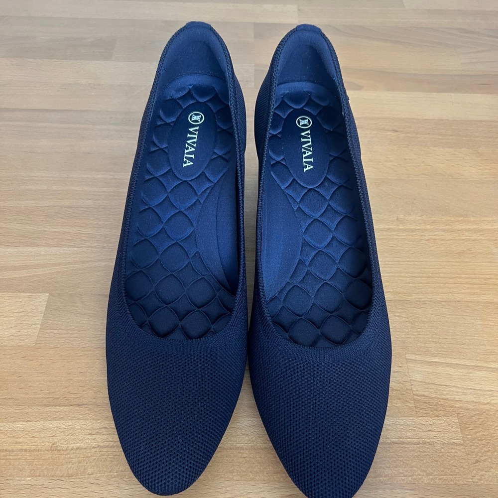 VIVAIA Tamia Navy Blue Almond-Toe Block Heel‎ Pumps Size 41 Womens Eco-Friendly - Picture 4 of 10